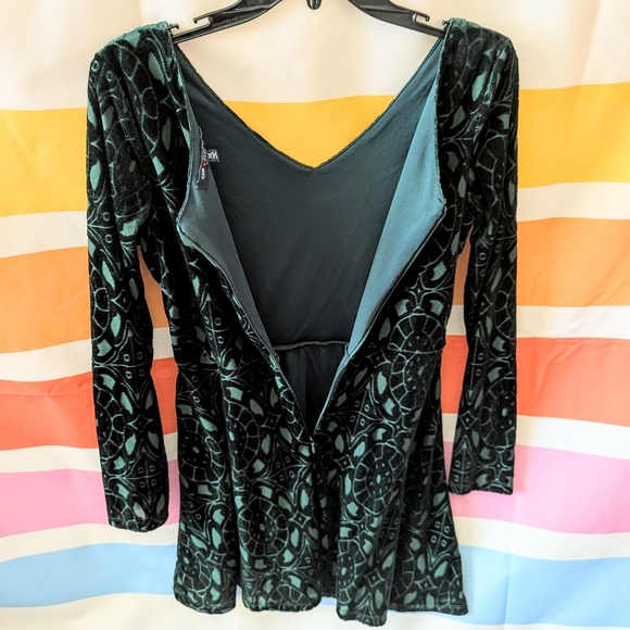 Vintage Velvet Dark Green Celtic Burnout Dress Y2K Whimsigoth Grunge Witchy M - Picture 4 of 13